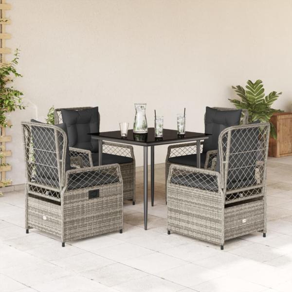 ARDEBO.de - 5-tlg. Garten-Essgruppe mit Kissen Grau Poly Rattan