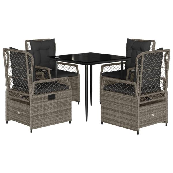 5-tlg. Garten-Essgruppe mit Kissen Grau Poly Rattan