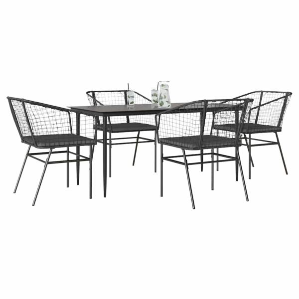 ARDEBO.de - 5-tlg. Garten-Essgruppe mit Kissen Schwarz Poly Rattan Glas