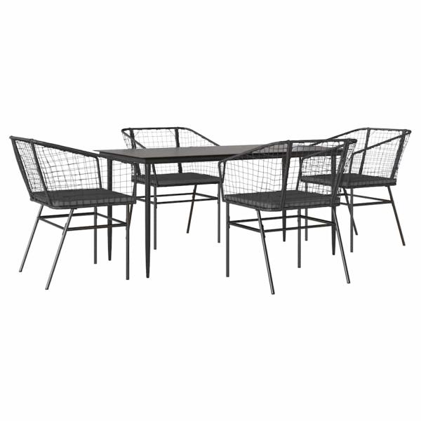 5-tlg. Garten-Essgruppe mit Kissen Schwarz Poly Rattan Glas