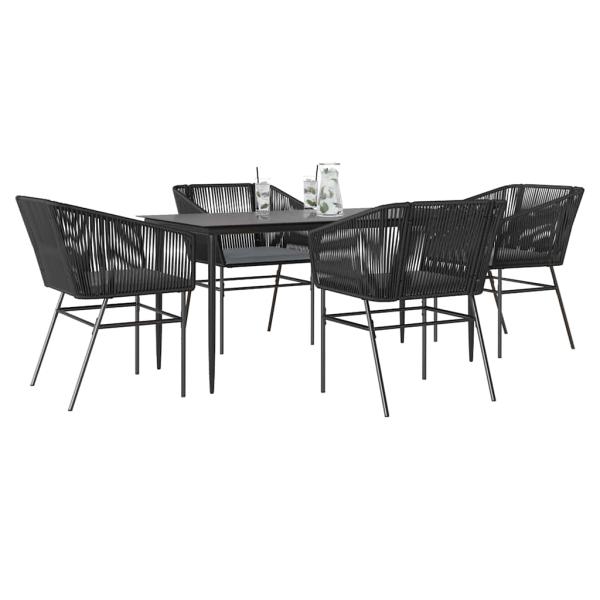 ARDEBO.de - 5-tlg. Garten-Essgruppe mit Kissen Schwarz Poly Rattan Glas