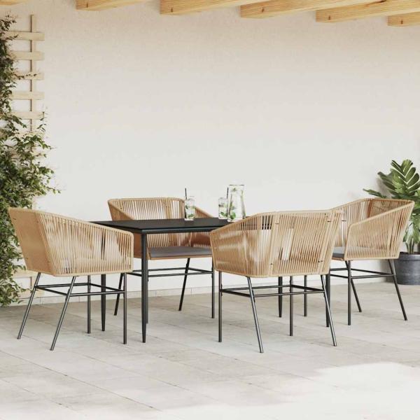 5-tlg. Garten-Essgruppe mit Kissen Braun Poly Rattan Glas