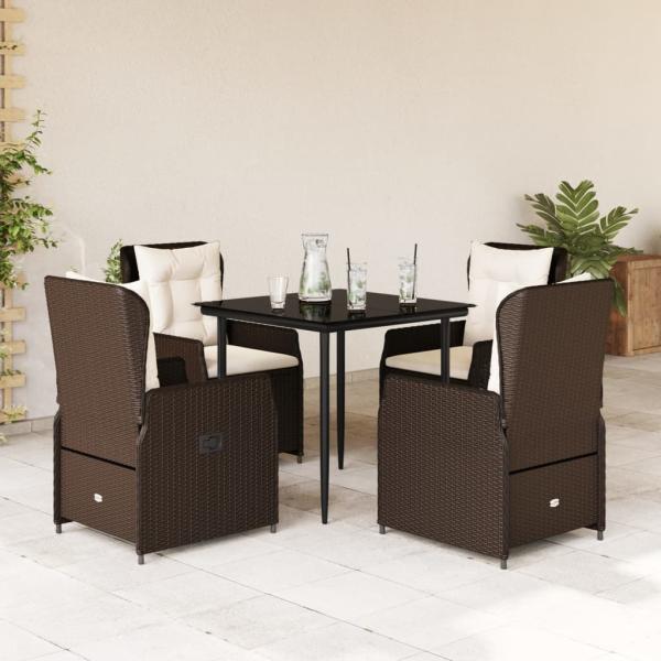 ARDEBO.de - 5-tlg. Garten-Essgruppe mit Kissen Braun Poly Rattan