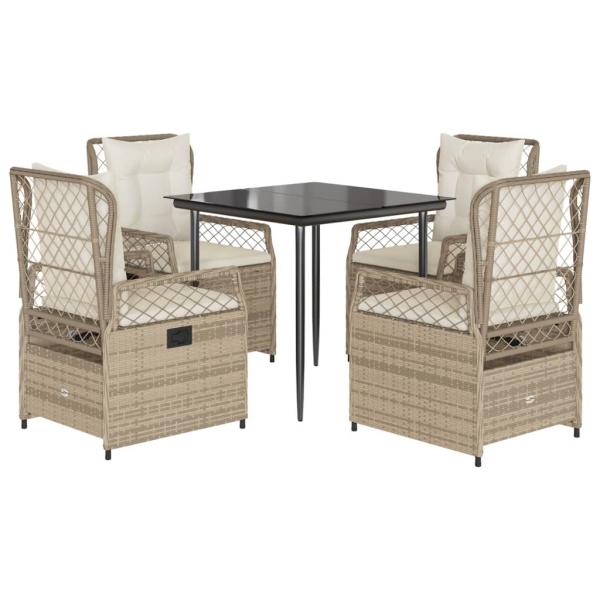 5-tlg. Garten-Essgruppe mit Kissen Beige Poly Rattan