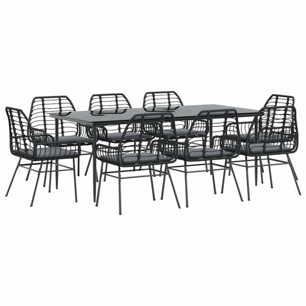 9-tlg. Garten-Essgruppe mit Kissen Schwarz Poly Rattan Glas