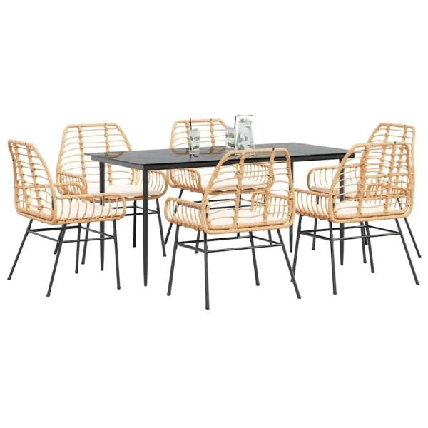 ARDEBO.de - 7-tlg. Garten-Essgruppe mit Kissen Braun Poly Rattan Glas