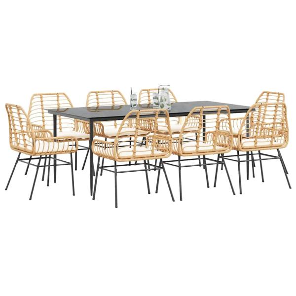 ARDEBO.de - 9-tlg. Garten-Essgruppe mit Kissen Braun Poly Rattan Glas