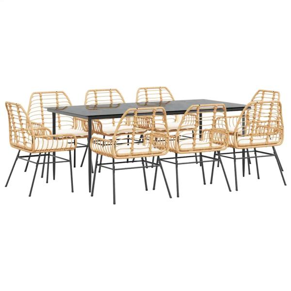 9-tlg. Garten-Essgruppe mit Kissen Braun Poly Rattan Glas