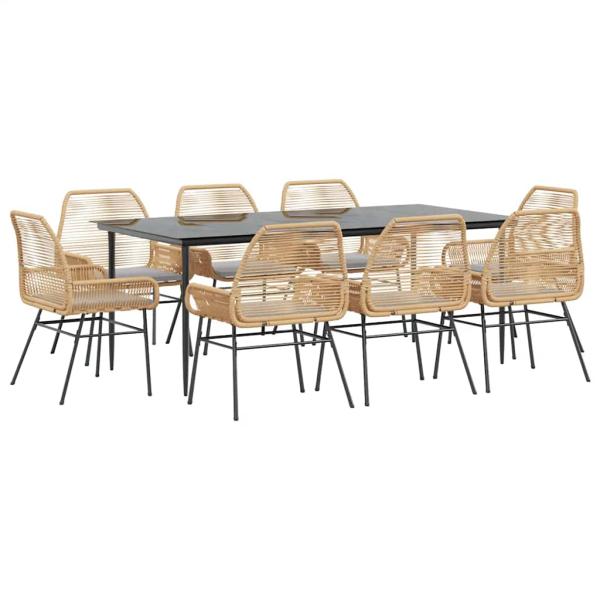 9-tlg. Garten-Essgruppe mit Kissen Braun Poly Rattan Glas