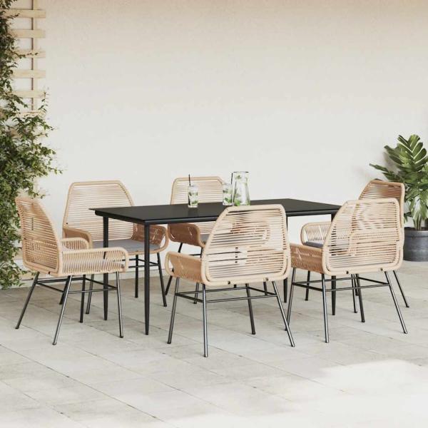 7-tlg. Garten-Essgruppe mit Kissen Braun Poly Rattan Glas