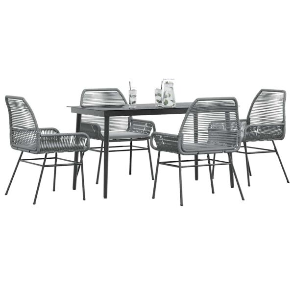 ARDEBO.de - 5-tlg. Garten-Essgruppe mit Kissen Grau Poly Rattan Glas