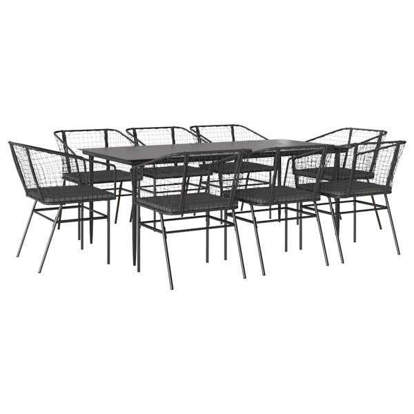 9-tlg. Garten-Essgruppe mit Kissen Schwarz Poly Rattan Glas