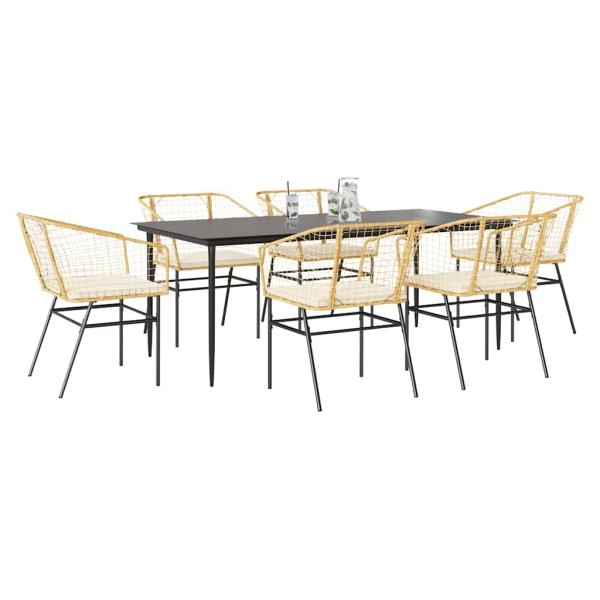 ARDEBO.de - 7-tlg. Garten-Essgruppe mit Kissen Braun Poly Rattan Glas