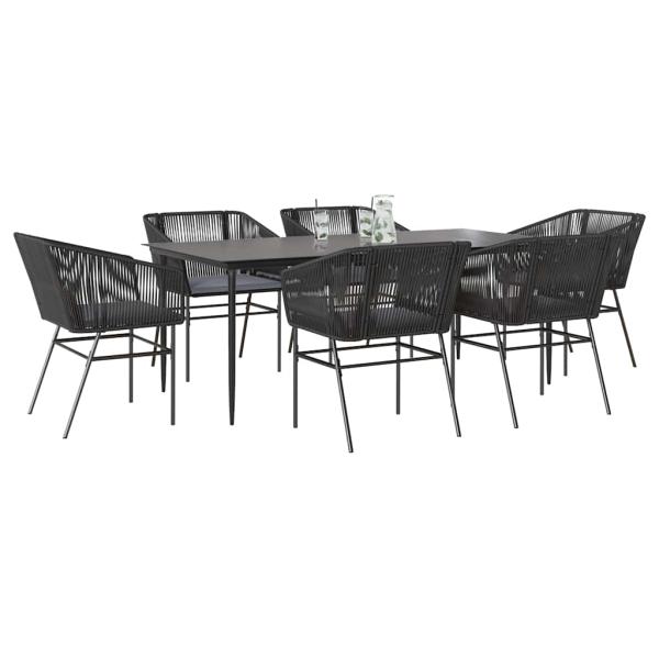 ARDEBO.de - 7-tlg. Garten-Essgruppe mit Kissen Schwarz Poly Rattan Glas