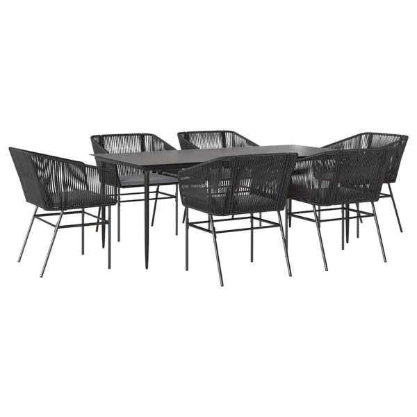 7-tlg. Garten-Essgruppe mit Kissen Schwarz Poly Rattan Glas