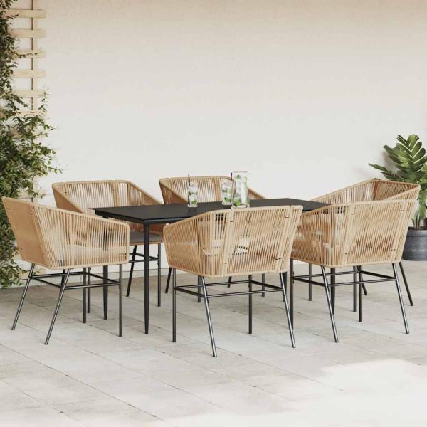 7-tlg. Garten-Essgruppe mit Kissen Braun Poly Rattan Glas