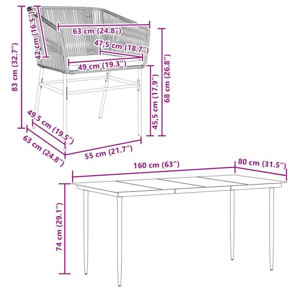7-tlg. Garten-Essgruppe mit Kissen Braun Poly Rattan Glas
