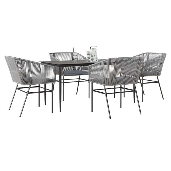 ARDEBO.de - 5-tlg. Garten-Essgruppe mit Kissen Grau Poly Rattan Glas