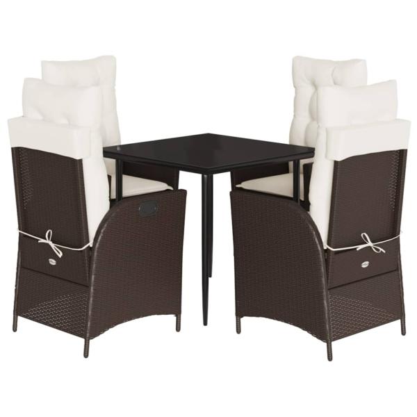 5-tlg. Garten-Essgruppe mit Kissen Braun Poly Rattan