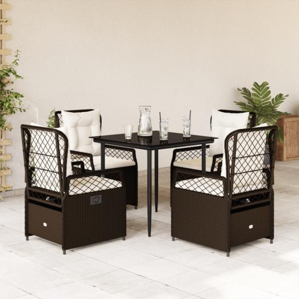 ARDEBO.de - 5-tlg. Garten-Essgruppe mit Kissen Braun Poly Rattan