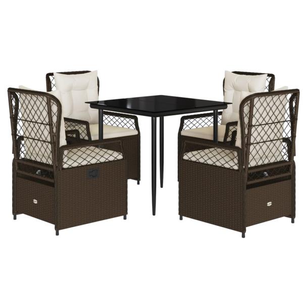 5-tlg. Garten-Essgruppe mit Kissen Braun Poly Rattan
