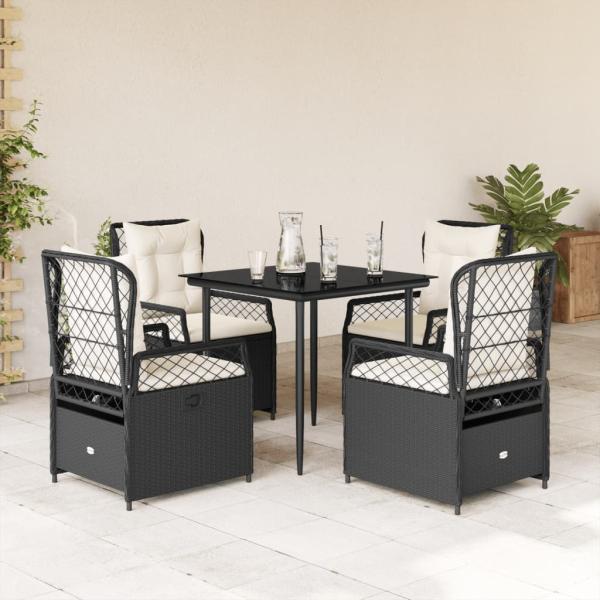 ARDEBO.de - 5-tlg. Garten-Essgruppe mit Kissen Schwarz Poly Rattan