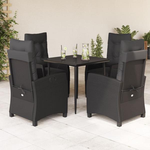 ARDEBO.de - 5-tlg. Garten-Essgruppe mit Kissen Schwarz Poly Rattan