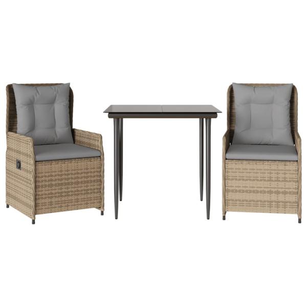 3-tlg. Garten-Essgruppe mit Kissen Beige Poly Rattan