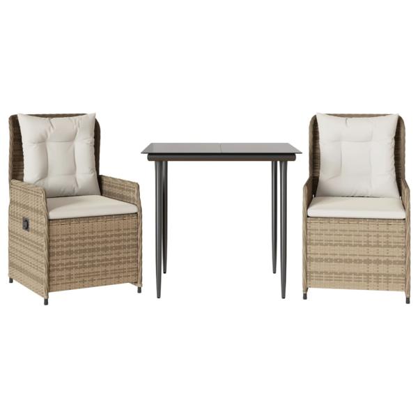 3-tlg. Garten-Essgruppe mit Kissen Beige Poly Rattan