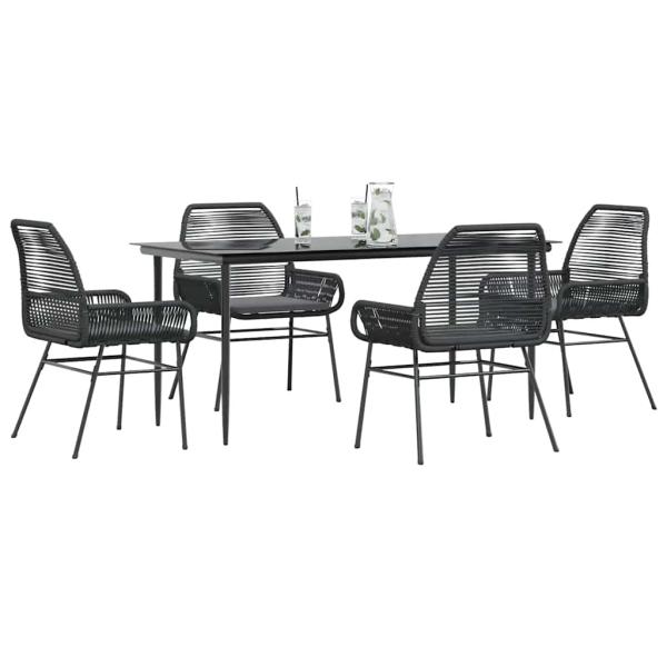 ARDEBO.de - 5-tlg. Garten-Essgruppe mit Kissen Schwarz Poly Rattan Glas