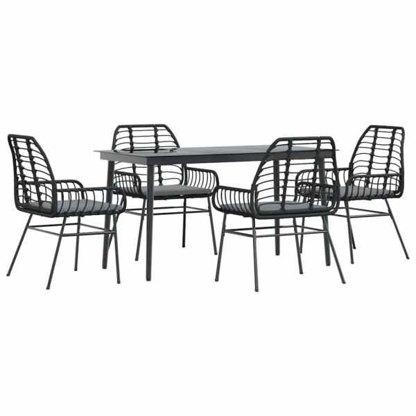 5-tlg. Garten-Essgruppe mit Kissen Schwarz Poly Rattan Glas