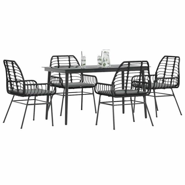 5-tlg. Garten-Essgruppe mit Kissen Schwarz Poly Rattan Glas