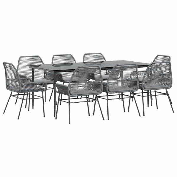 9-tlg. Garten-Essgruppe mit Kissen Grau Poly Rattan Glas