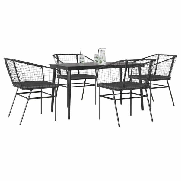 ARDEBO.de - 5-tlg. Garten-Essgruppe mit Kissen Schwarz Poly Rattan Glas