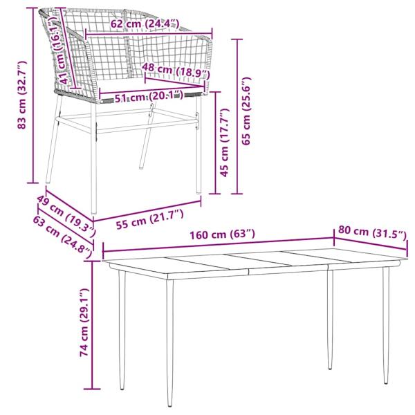 7-tlg. Garten-Essgruppe mit Kissen Schwarz Poly Rattan Glas