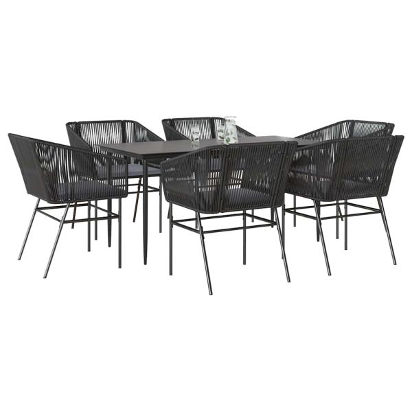 ARDEBO.de - 7-tlg. Garten-Essgruppe mit Kissen Schwarz Poly Rattan Glas