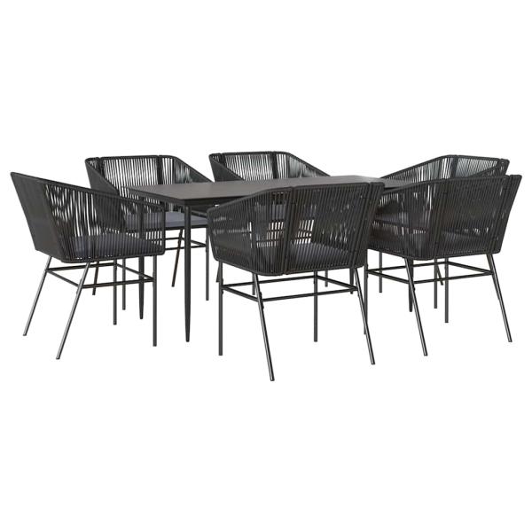 7-tlg. Garten-Essgruppe mit Kissen Schwarz Poly Rattan Glas