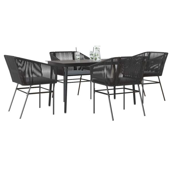 ARDEBO.de - 5-tlg. Garten-Essgruppe mit Kissen Schwarz Poly Rattan Glas