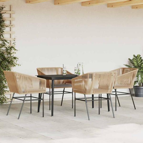 5-tlg. Garten-Essgruppe mit Kissen Braun Poly Rattan Glas