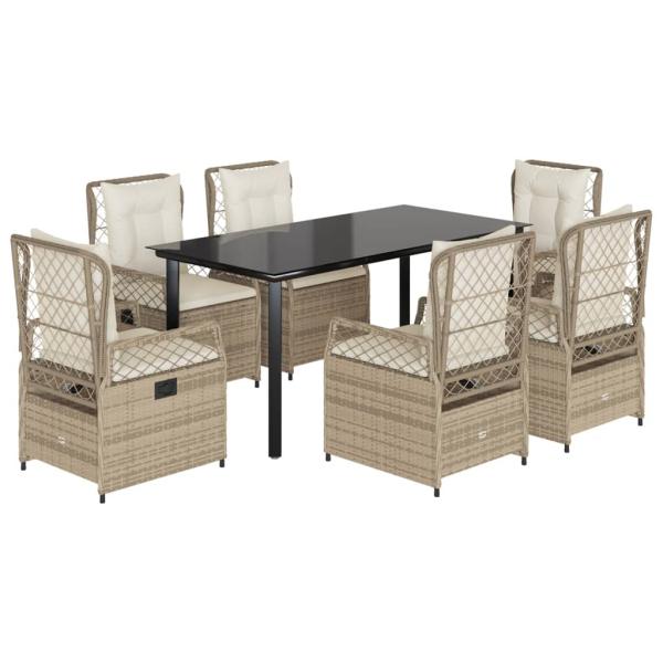 7-tlg. Garten-Essgruppe mit Kissen Beige Poly Rattan