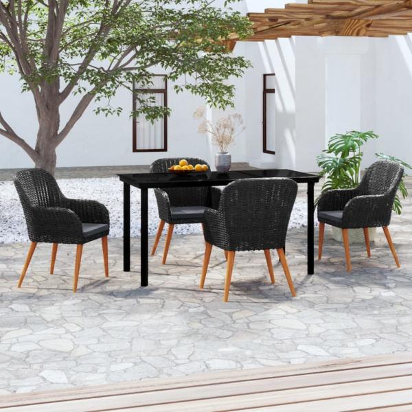 ARDEBO.de - 5-tlg. Garten-Essgruppe mit Kissen Schwarz