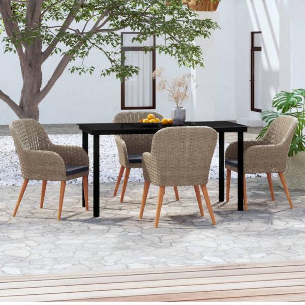 ARDEBO.de - 5-tlg. Garten-Essgruppe mit Kissen Braun