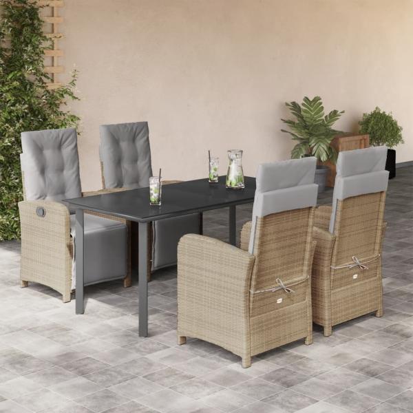 ARDEBO.de - 5-tlg. Garten-Essgruppe mit Kissen Beige Poly Rattan