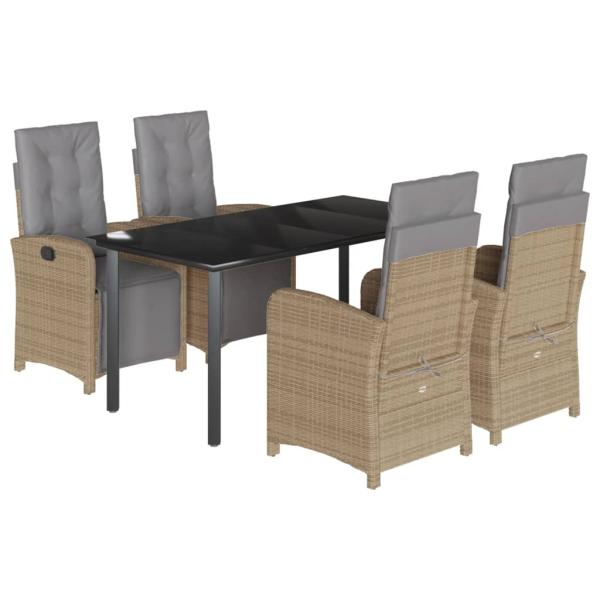 5-tlg. Garten-Essgruppe mit Kissen Beige Poly Rattan
