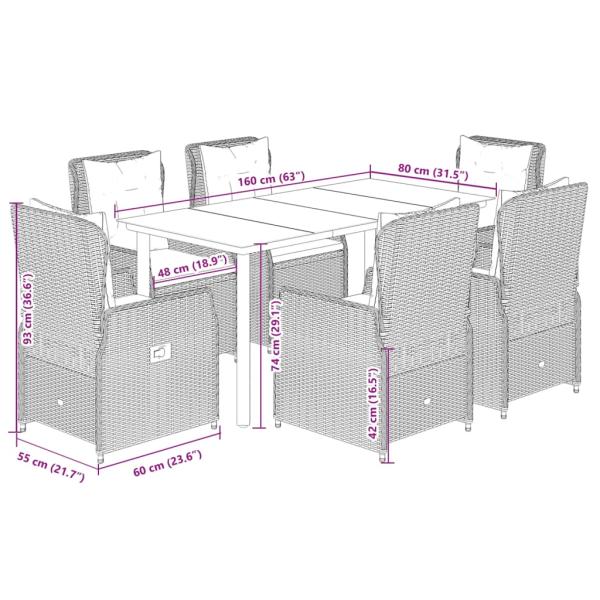 7-tlg. Garten-Essgruppe mit Kissen Beige Poly Rattan