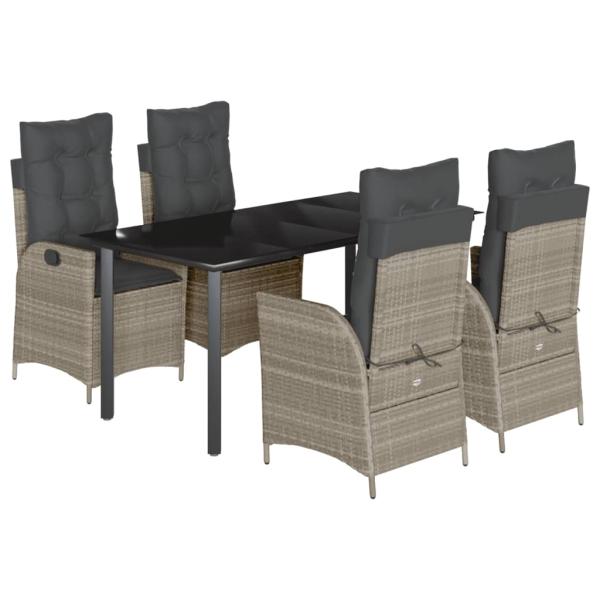 5-tlg. Garten-Essgruppe mit Kissen Hellgrau Poly Rattan