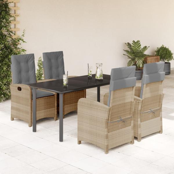 ARDEBO.de - 5-tlg. Garten-Essgruppe mit Kissen Beigemischung Poly Rattan