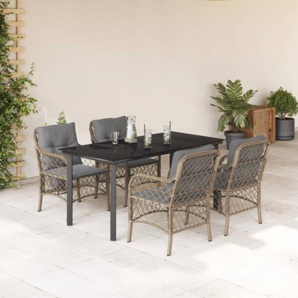 ARDEBO.de - 5-tlg. Garten-Essgruppe mit Kissen Beigemischung Poly Rattan