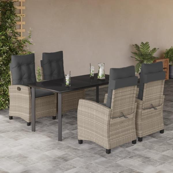 ARDEBO.de - 5-tlg. Garten-Essgruppe mit Kissen Hellgrau Poly Rattan