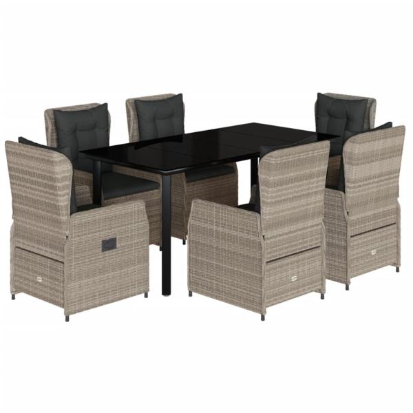 7-tlg. Garten-Essgruppe mit Kissen Hellgrau Poly Rattan
